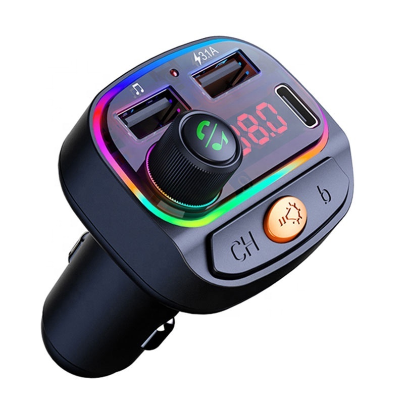 Colorful Lights Car Stereo Phone Charger Wireless Bluetooth Fm Transmitter Car Mp3 Player Multifunctional OEM ABS U Disk