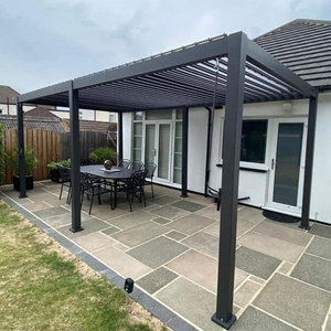 outdoor darken grey pergola tent shade with louvered and side wall curtains/motor/led lights