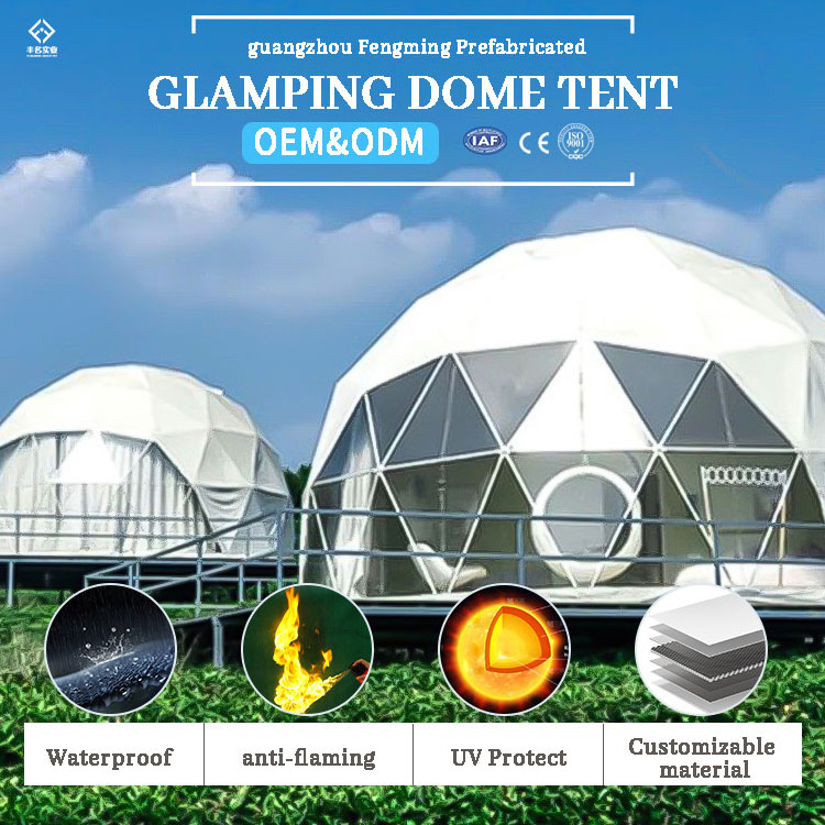 Forest glamping geodesic dome house prefab half sphere domos pvc geodesic dome tents for camping dome tent