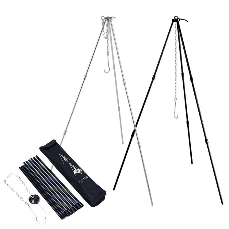 Aluminium Outdoor Fire Pit Tripod Portable Length Adjustable for Campfire Camping Cooking Outdoor Cooking Equipment