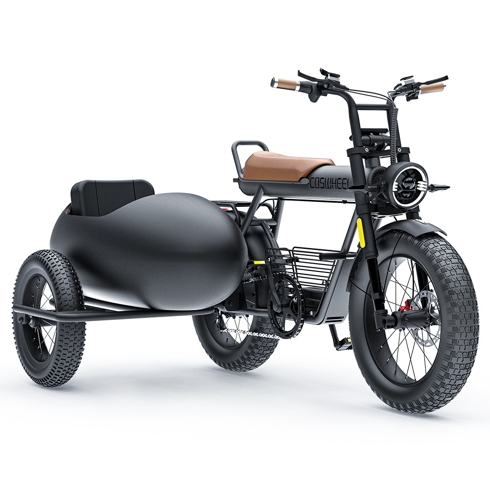 Customized Electric Tricycle Cargo Truck Fat Tire Tricycles for Adult Dual Suspension Retro Vintage E Bike 7 Speed CT20 Side Car