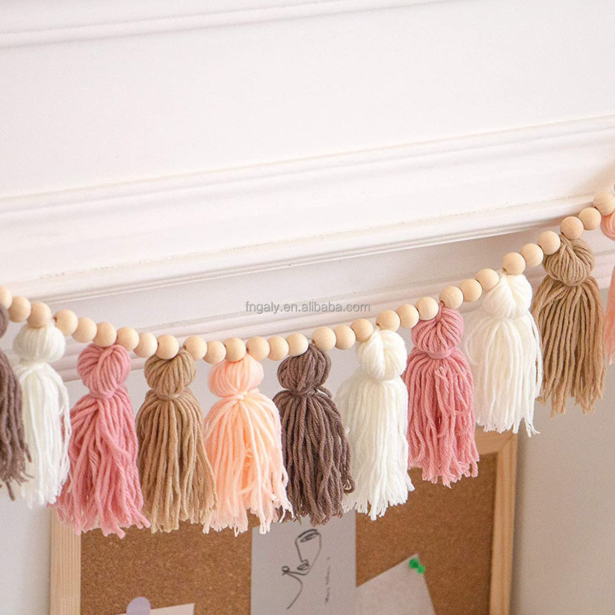 Decocove Tassel Garland - Boho Tassel Garland with Wood Beads - Wall Decor for Dorm, Girls Room and Nursery Room (36 inch)