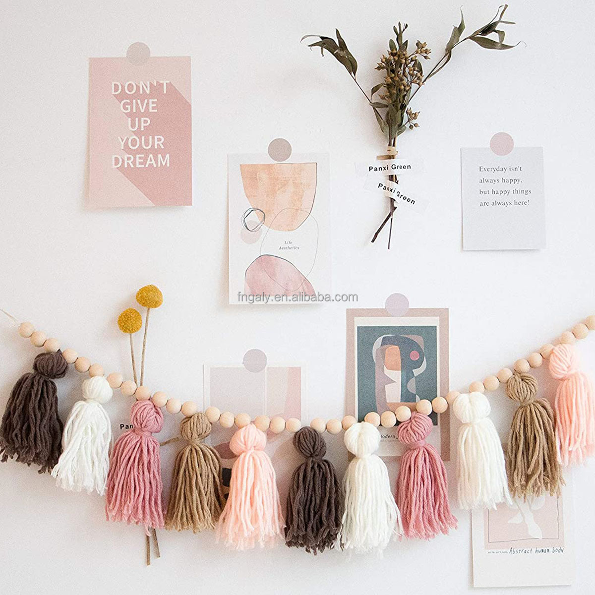 Decocove Tassel Garland - Boho Tassel Garland with Wood Beads - Wall Decor for Dorm, Girls Room and Nursery Room (36 inch)