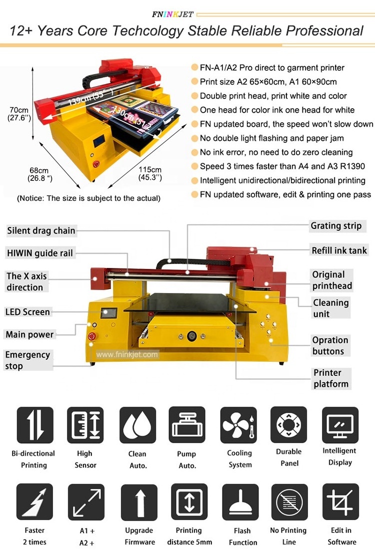 Print 2-8 PCS at The Same Time Double Heads XP600 Digital Wide Format T Jet Direct to Garment A1 DTG Printers