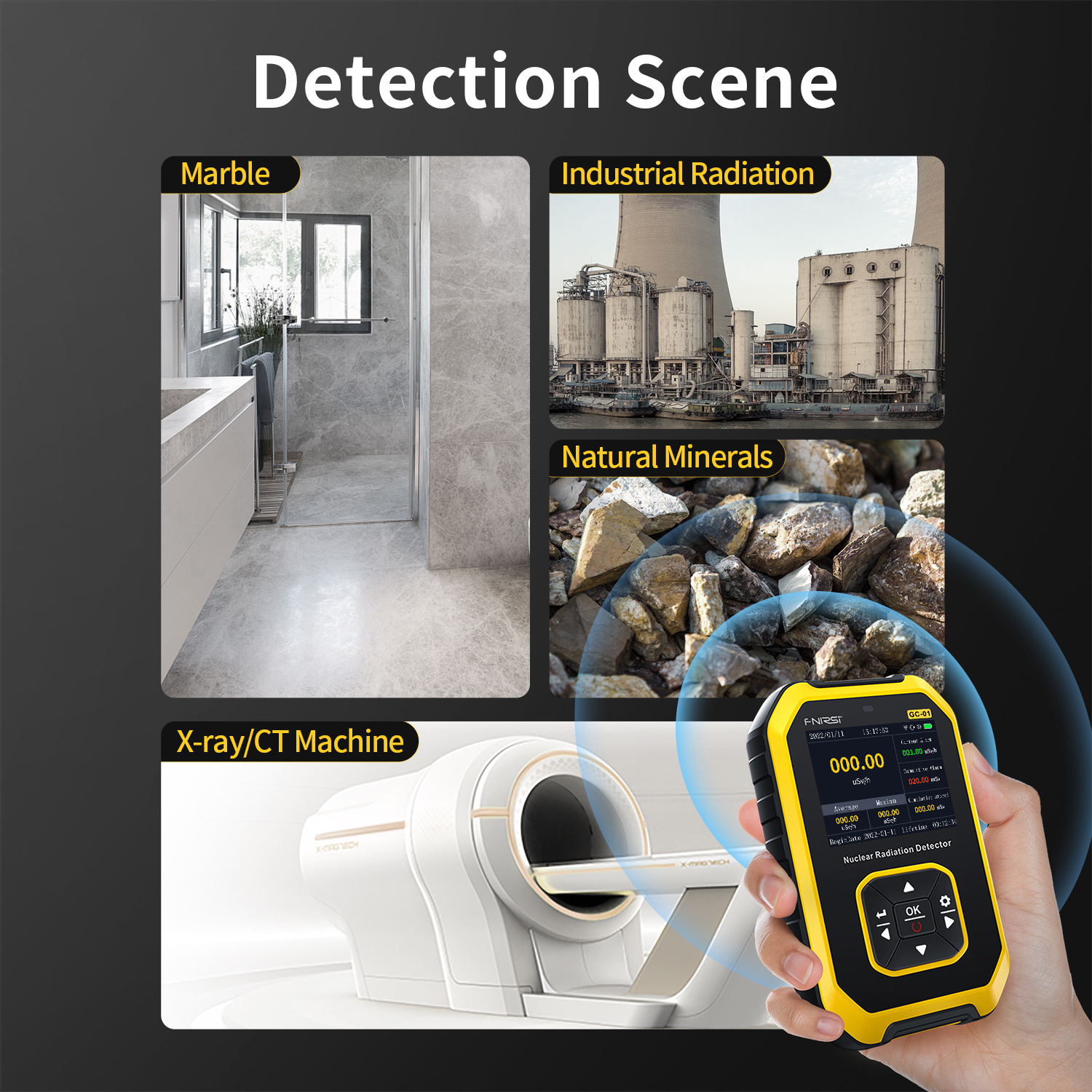 FNIRSI GC-01 Geiger Counter Nuclear Radiation Detector Personal Dosimeter X-ray  Radioactivity Tester Marble Detector