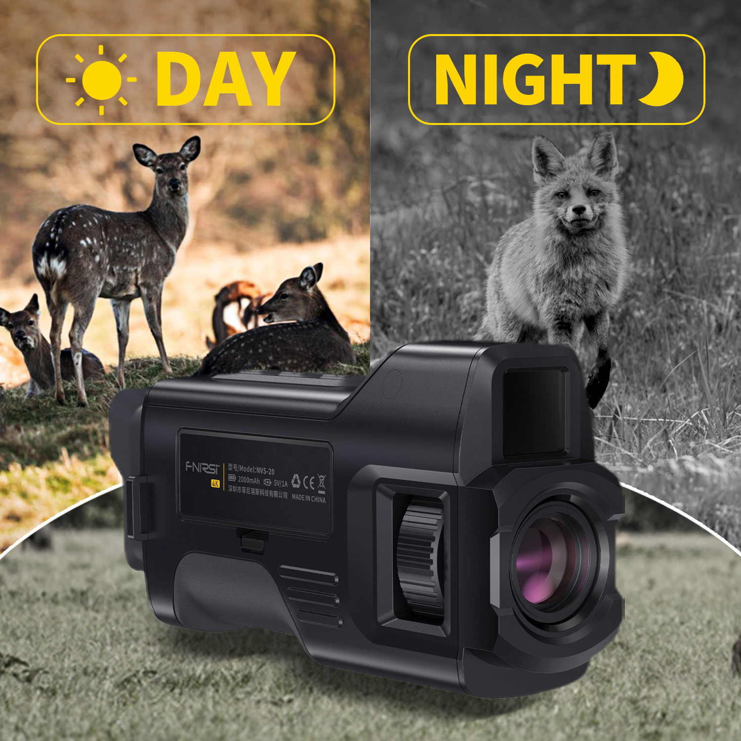 FNIRSI NVS-20 4K HD Monocular Night Vision Device Infrared 6x Digital Zoom 300m Hunting Telescope Outdoor Day Night Dual Use