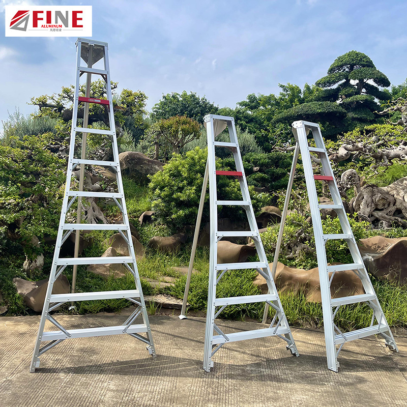 EN131 Double Support Adjustable Escalera de aluminio Fruit Picking Orchard Harvest Tripod Fruit Ladder Aluminum Ladder