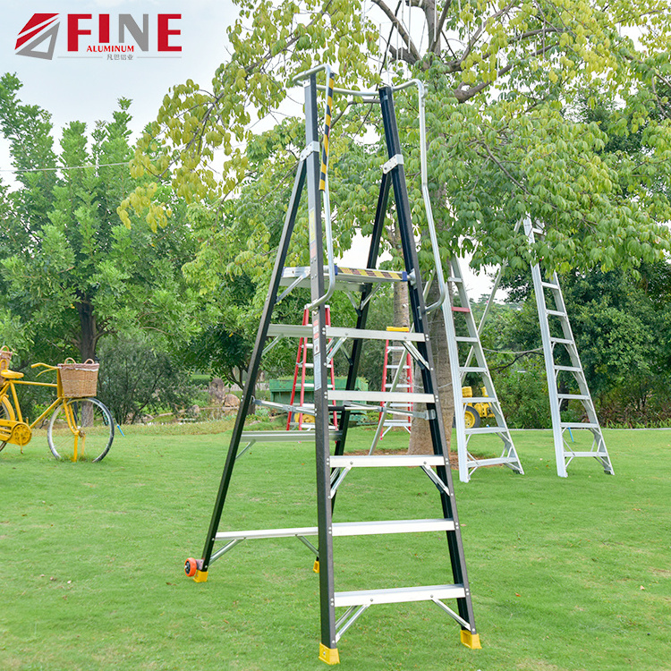 Aerial Work 3 Step Under Mobile Rolling Leveller Fiberglass Platform Ladder