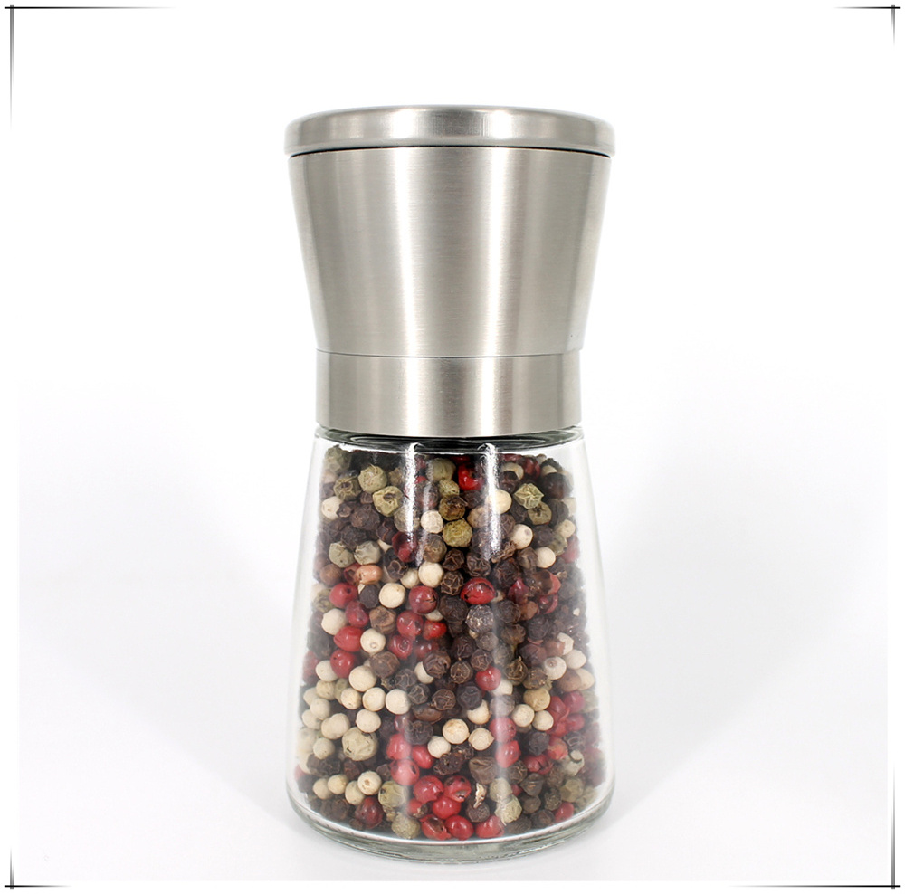 hot sale glass manual pepper grinder and  salt grinder with metal holder