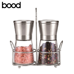 hot sale glass manual pepper grinder and  salt grinder with metal holder