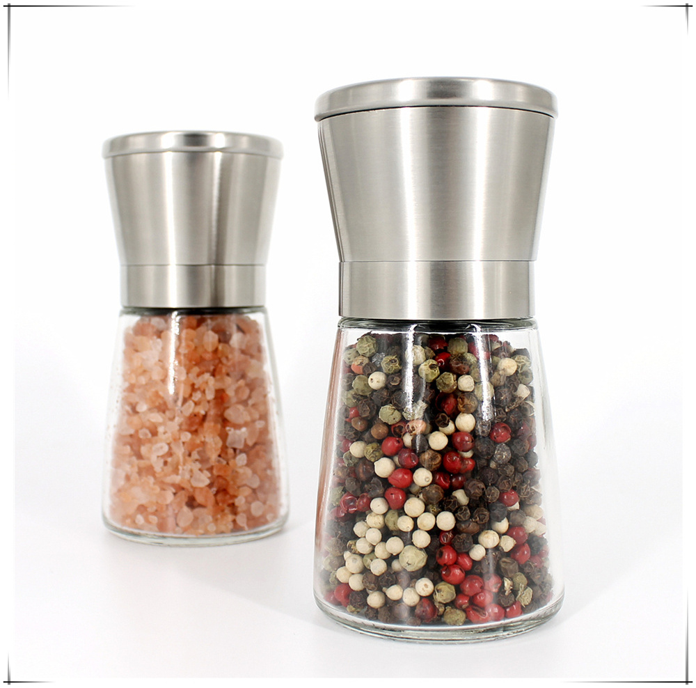 hot sale glass manual pepper grinder and  salt grinder with metal holder