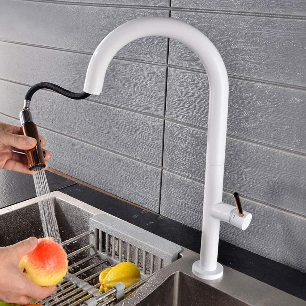 Pull Out Rotation Spray Mixer Kitchen Faucet Matte Black Cold And Hot Water Single Handle Brass Kitchen Sink Faucet