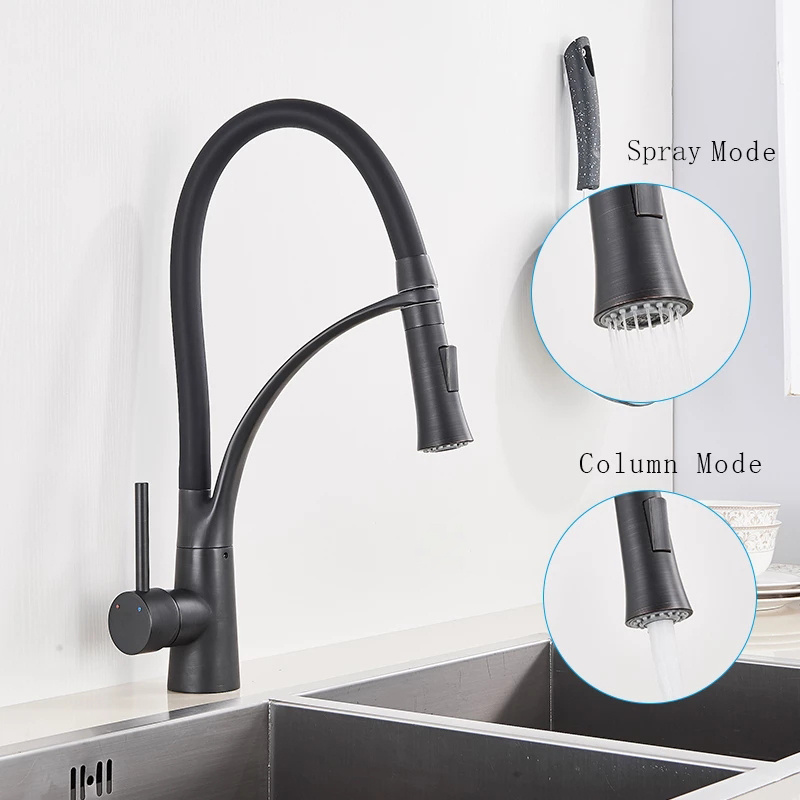 Matte Black Kitchen Sink Faucet Pull Down Swivel Spout Kitchen Sink Tap Deck Mounted silicone faucet mat for kitchen sink