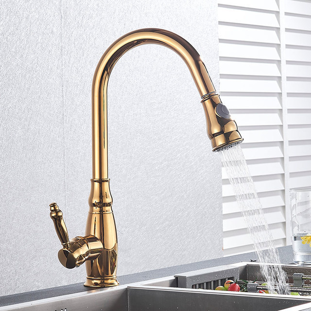 Gold Kitchen Faucets Silver Single Handle Pull Out Kitchen Tap Single Hole Handle Swivel Degree Water kitchen faucet spare parts