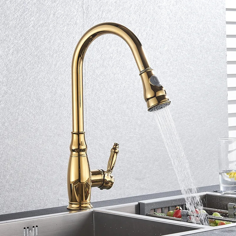 Gold Kitchen Faucets Silver Single Handle Pull Out Kitchen Tap Single Hole Handle Swivel Degree Water kitchen faucet spare parts