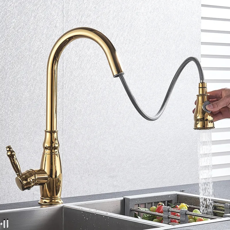 Gold Kitchen Faucets Silver Single Handle Pull Out Kitchen Tap Single Hole Handle Swivel Degree Water kitchen faucet spare parts