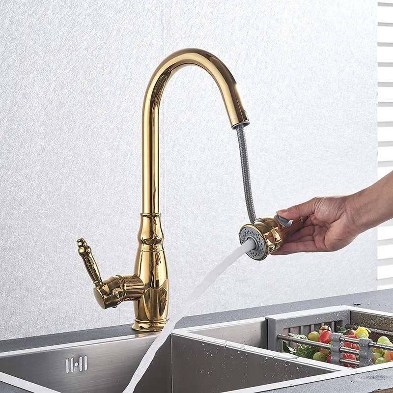 Gold Kitchen Faucets Silver Single Handle Pull Out Kitchen Tap Single Hole Handle Swivel Degree Water kitchen faucet spare parts