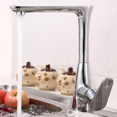 Chrome Kitchen Faucet Bathroom Kitchen Mixer Tap Deck Mounted Rotating Faucet Single Handle Brass Hot Cold Water Tap