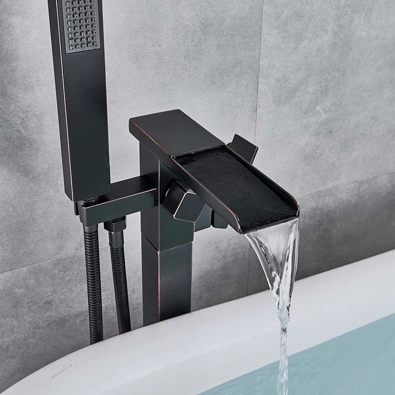 Brass Bathtub Floor Faucet Bath Stand Hot&cold Tap Floor Standing Bath Mixer black bathtub faucet folding bathtub faucet