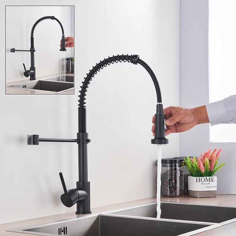 304 stainless steel kitchen faucet hot and cold mixed faucet spring Pull Down parts commercial kitchen faucets for kitchen sink