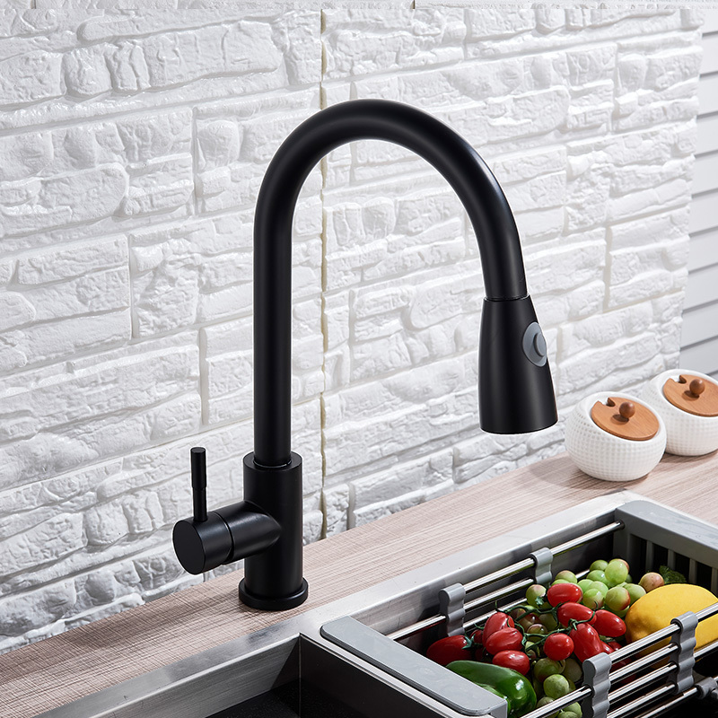 Kitchen Black Faucet Pull Out Mixer Hot and Cold Water Faucet Swivel 304 Stainless Steel with Hand Shower Washbasin Sink Faucet