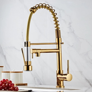 Gold Brass kitchen faucet magnetic suction pull-out design single handle cold and hot double control two-function sink faucet