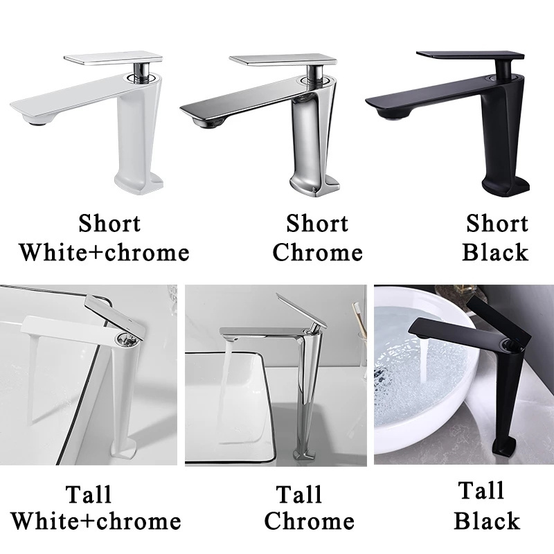 Basin Faucets White Color Basin Mixer Tap Bathroom Faucet Hot and Cold Chrome Finish Brass Toilet Sink Water Crane robinet