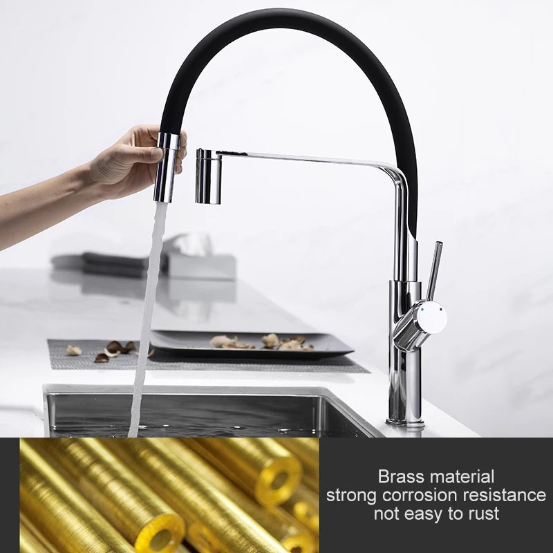 Clean Water Kitchen Faucet with Sprayer Gooseneck Pull Down Sink Mixer Solid Brass 360 Degree Rotation 3 Way Water Filter Taps