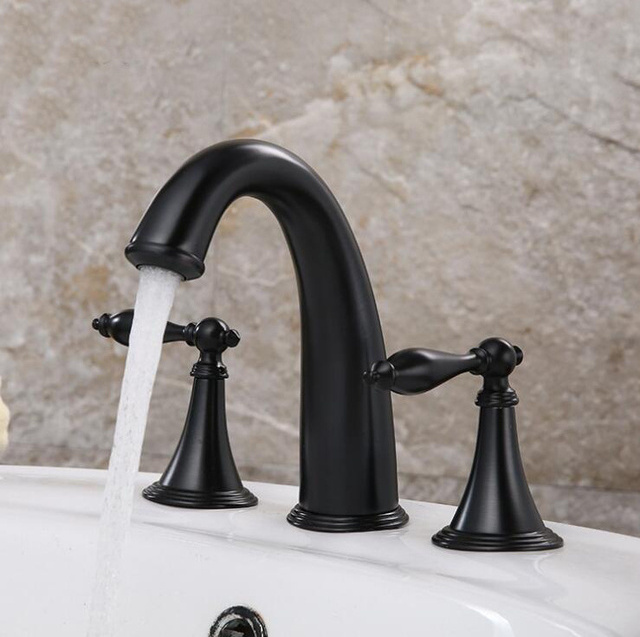 Wholesale Promotion Deck Mounted Widespread Antique Brass Bathroom Basin Faucet Dual Handles Mixer wasserhahn