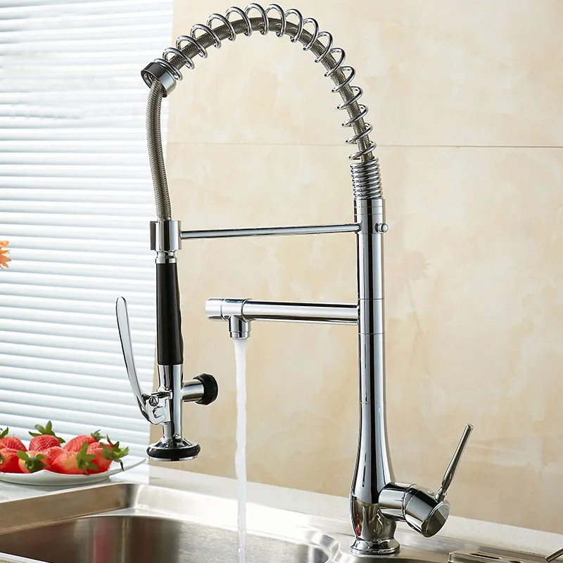 Spring Kitchen Faucet Pull out Side Sprayer Dual Spout Single Handle Mixer Tap Sink Faucet 360 Rotation Kitchen Faucets Taps