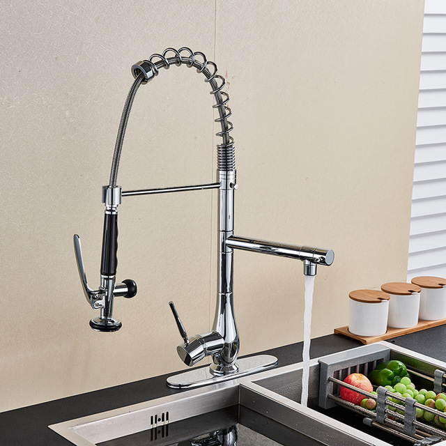 Spring Kitchen Faucet Pull out Side Sprayer Dual Spout Single Handle Mixer Tap Sink Faucet 360 Rotation Kitchen Faucets Taps