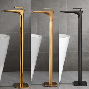 UPC brass floor stand type sitting bathtub bath faucet rose gold black floor bath mixer hot and cold bathtub tap shower