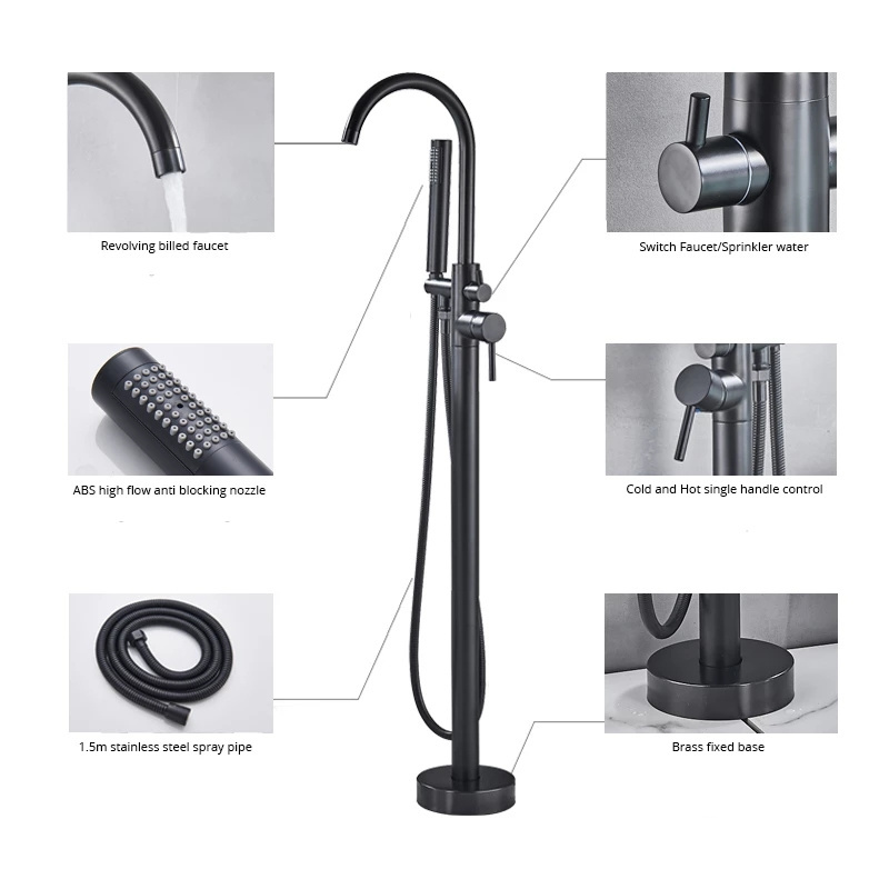 Bathroom constant matte black shower set with bath rack thermostatic bathtub shower mixer set bath shower hot and cold faucet