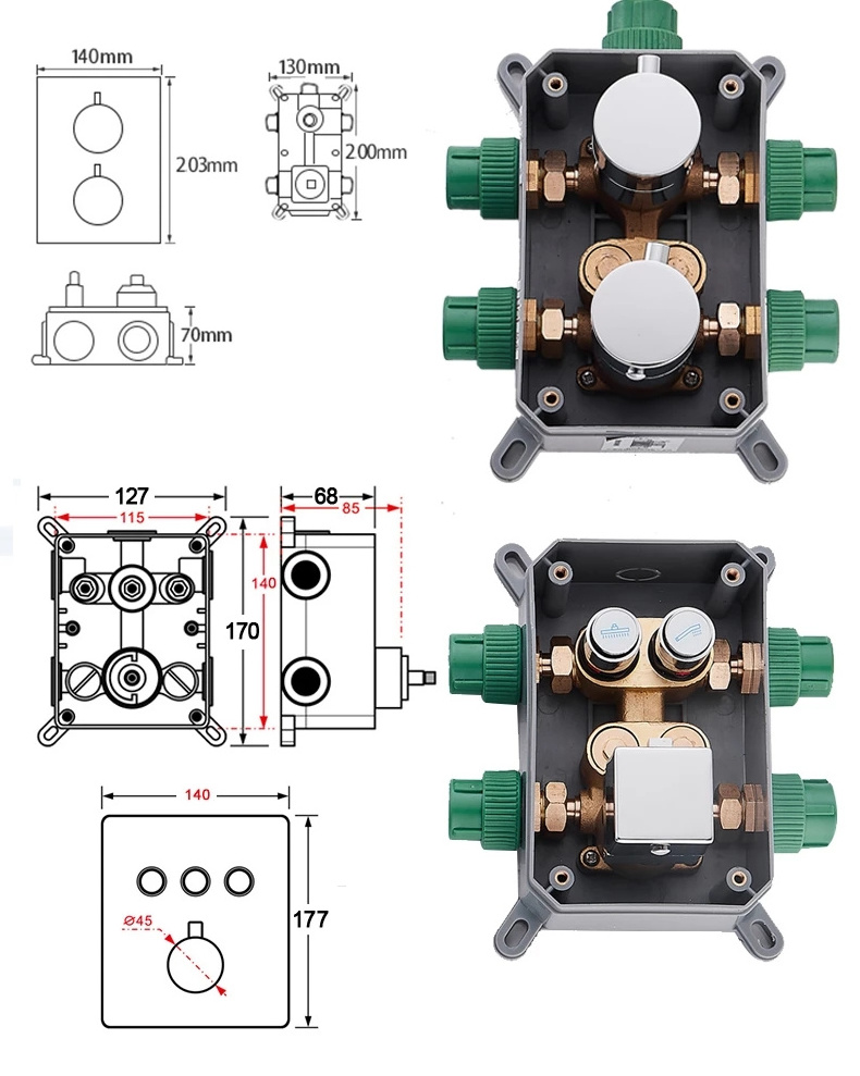 Brass Valve Concealed Thermostat Trim With Two or Three Function Control Matt Black Thermostatic Shower Faucet