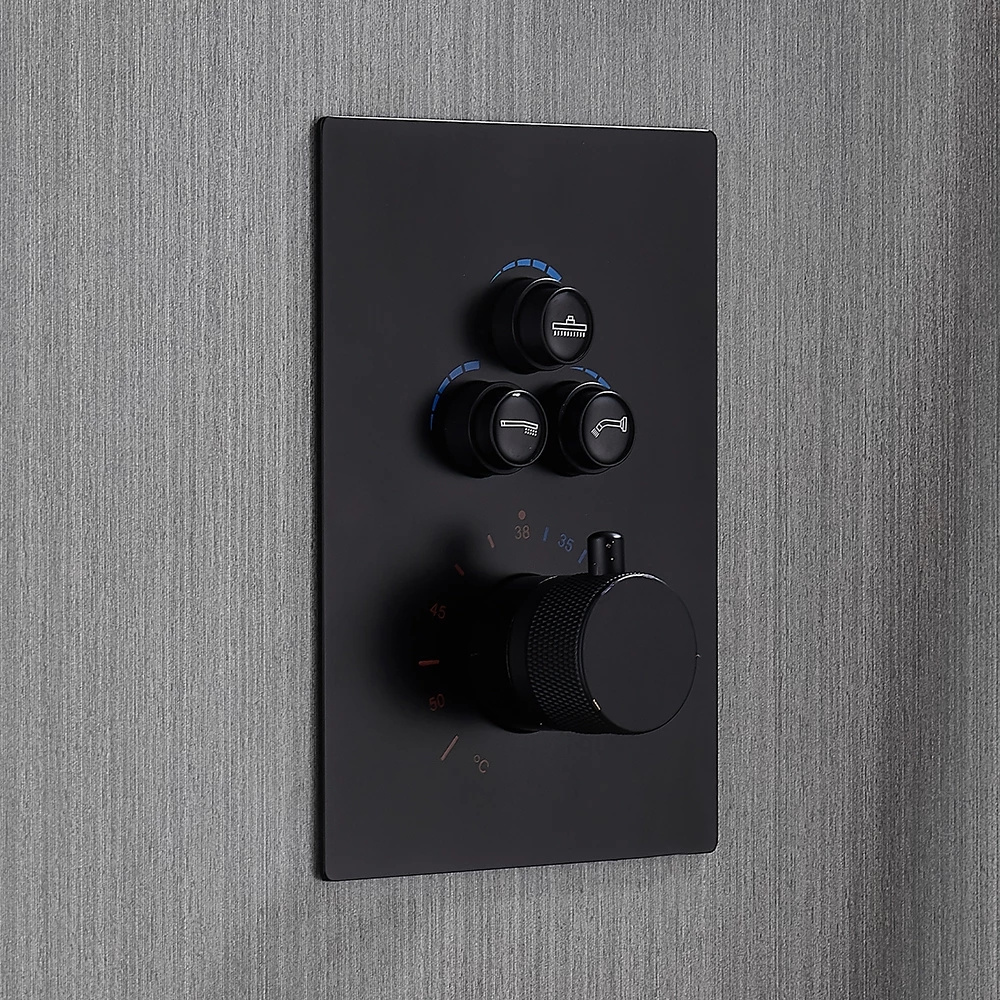 Brass Valve Concealed Thermostat Trim With Two or Three Function Control Matt Black Thermostatic Shower Faucet