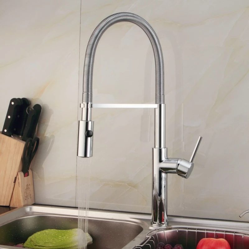 Brushed Nickel Brass Sink Pull Down Dual Sprayer Nozzle Mixer Water Taps classific rotatable european industrial kitchen faucet