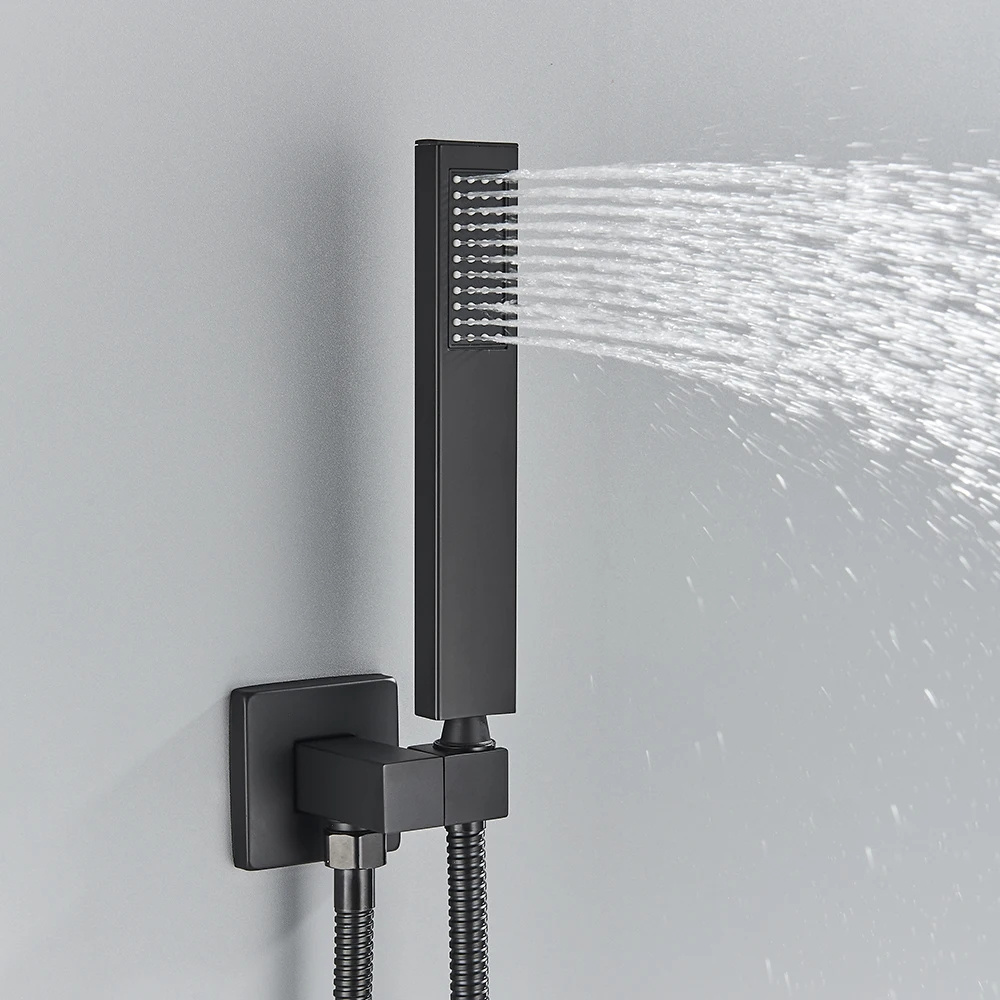 Bathroom Black Shower Faucet Set Rainfall Head Wall Mounted Bath Shower System Hand Sprayer Bathtub Faucet Mixer