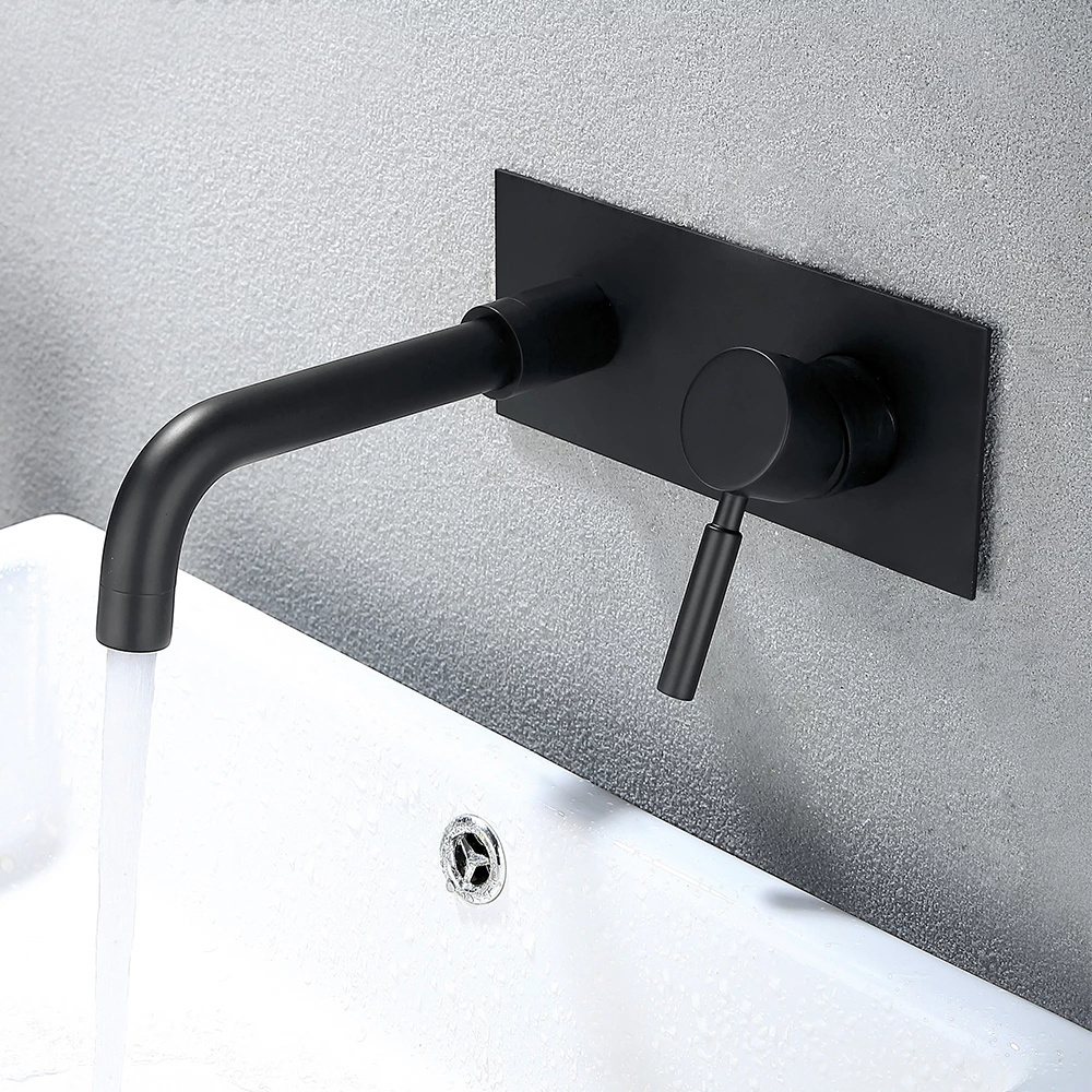 Wall-mounted Concealed With Pre-embedded Box Matte Black Basin Faucet Brushed Gold Hot and Cold Water Washbasin Mixer Tap