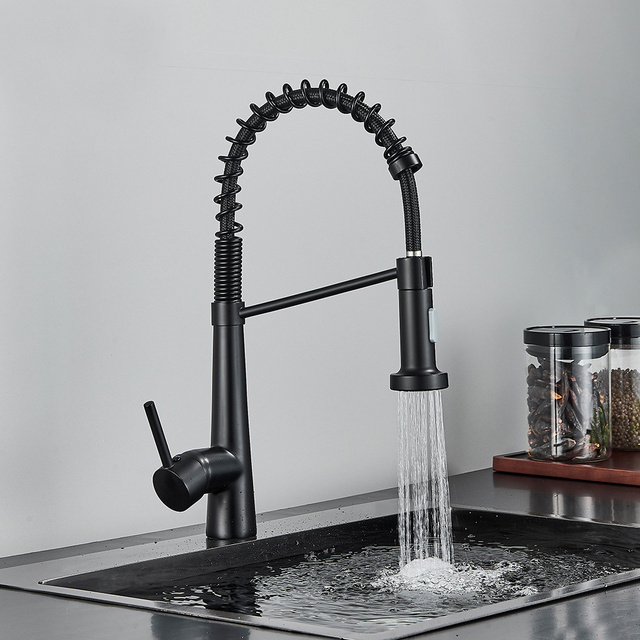 Black Bronze Kitchen Faucet Pull Out Spray Hot and Cold Mixer Tap Brass Single Hole Handle Swivel 360 Degree Torneira