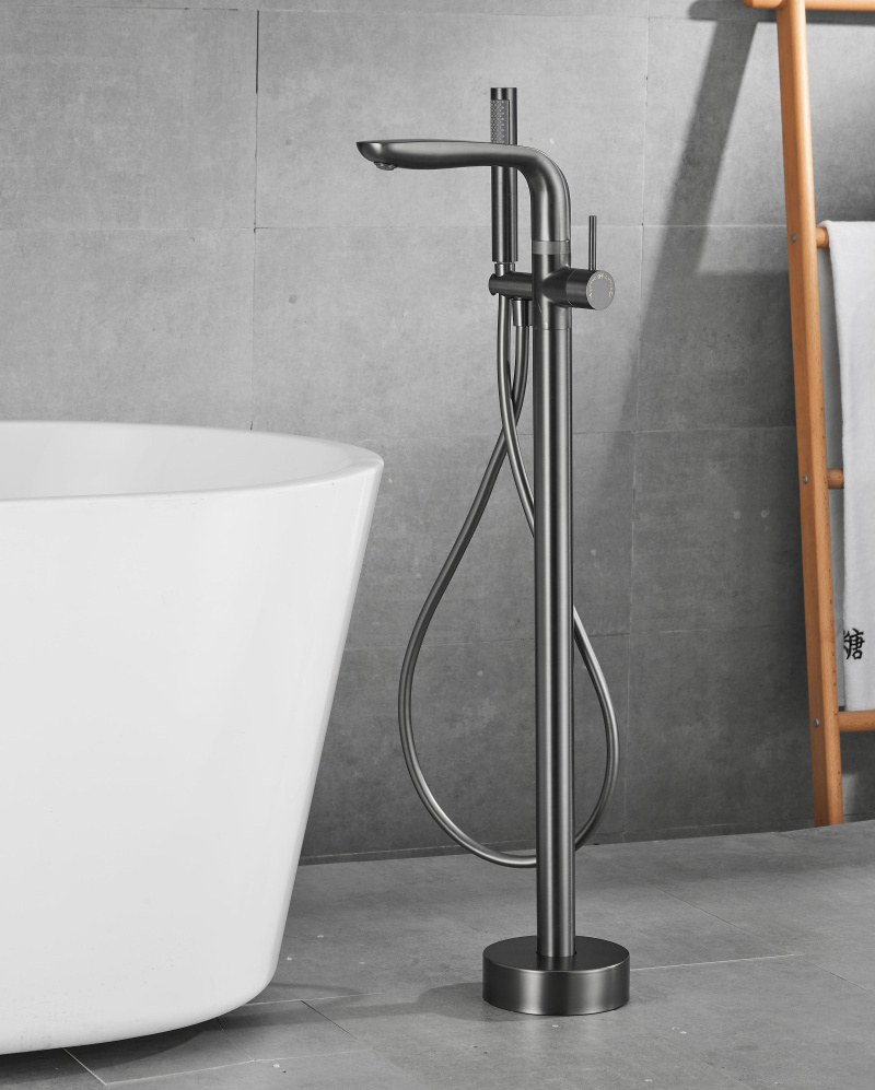 Bathroom Matte Black Floor Standing Bathtub Faucet Shower Faucet 360 Rotation Swivel Spout With ABS Handshower Tap Mixer Shower