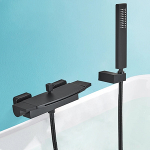 Black Waterfall Bathtub Shower Faucets Cold Hot Mixer Tap Bath Shower Tap Wall Mount bathtub faucet cover