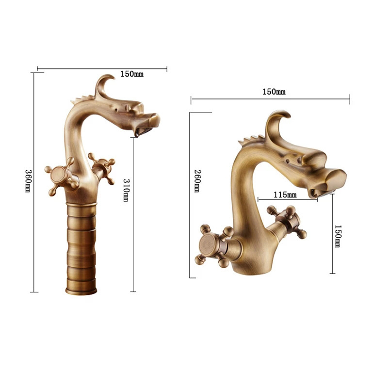 Dragon Carved Basin Faucet Antique Bronze Bathroom Vessel Sink Faucet Dual Handle Bathroom Mixer Tap Luxury Washbasin Faucet