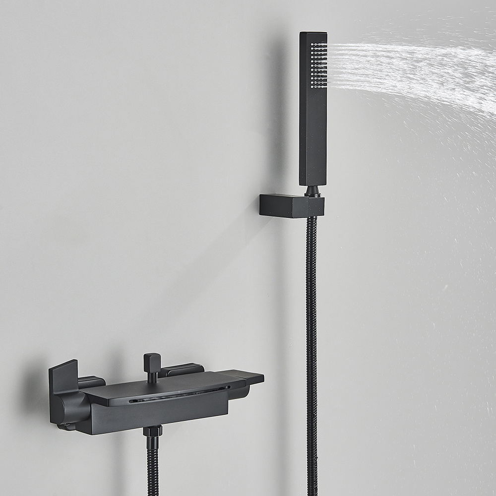 Black Waterfall Bathtub Shower Faucets Cold Hot Mixer Tap Bath Shower Tap Wall Mount bathtub faucet cover