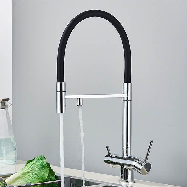 Filtered Kitchen Faucets Dual Spout Filter Faucet Mixer Pull Out Spray 360 Rotation Water Purification 3 Ways Sink Mixer Kitchen