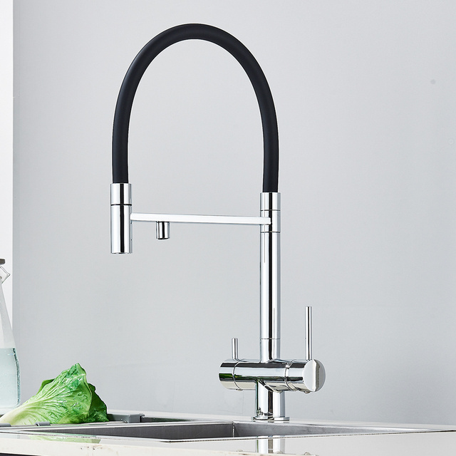 Filtered Kitchen Faucets Dual Spout Filter Faucet Mixer Pull Out Spray 360 Rotation Water Purification 3 Ways Sink Mixer Kitchen