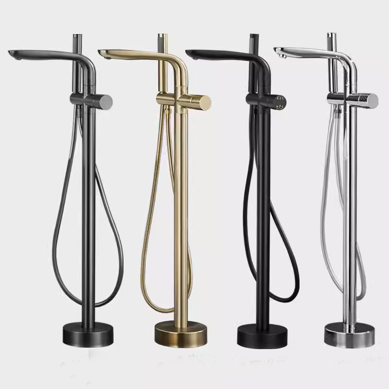 Bathroom Matte Black Floor Standing Bathtub Faucet Shower Faucet 360 Rotation Swivel Spout With ABS Handshower Tap Mixer Shower