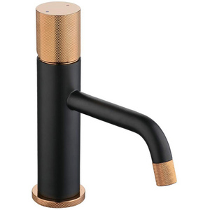 Bathroom Faucet Brass Hot And Cold Mixed Matte Black Rose Single Hole Single Knurling Handle Wash Basin Faucet