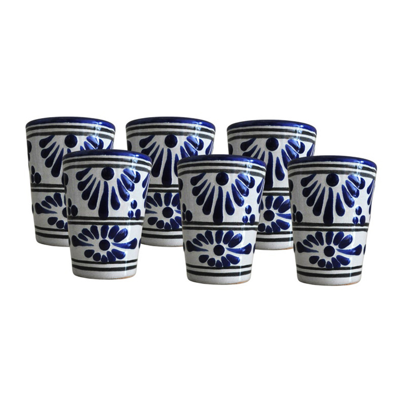 Custom 6 piece bottle of high quality whiskey Ceramic Small shot glass Tequila shot Glass Vintage style Mexican Shot Glasses