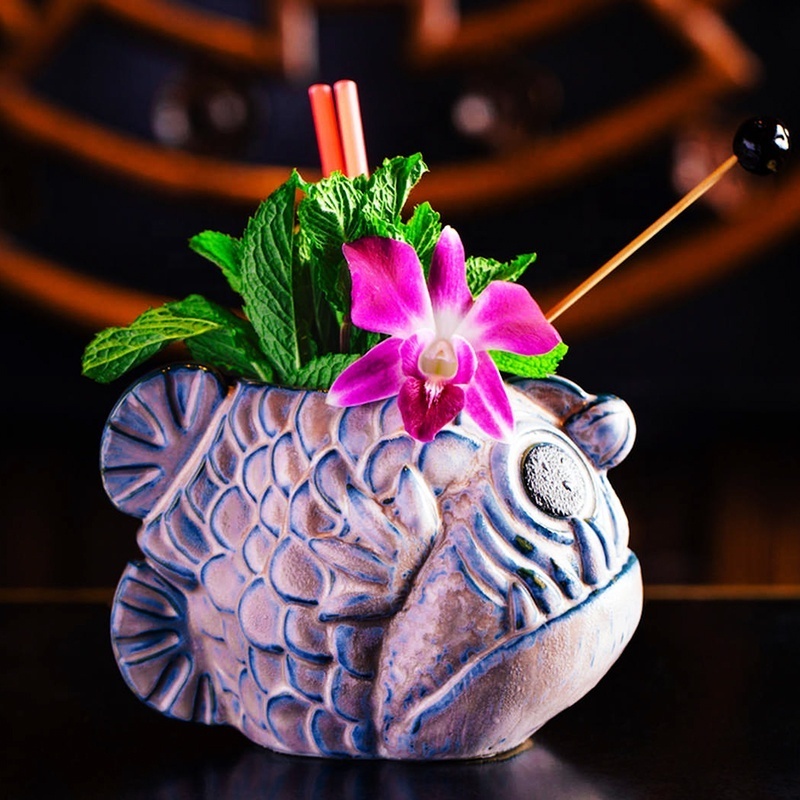 Custom creative 3D Tiki beer cup party bar decorate cocktail glasses ceramic angler fish tiki mugs