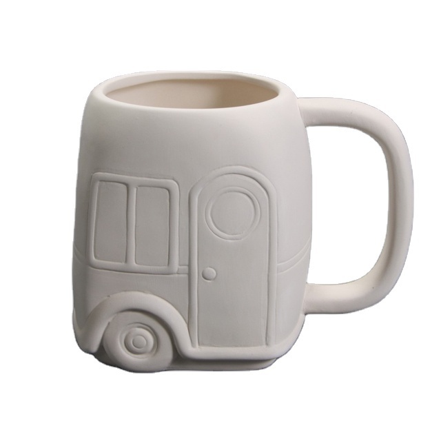 custom ceramic unpainted car shaped mug wholesale bisque cup for kids